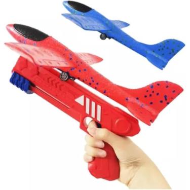 Imagem de Avião de Brinquedo com Lançador, Planador de Espuma, Vermelho e Azul, Brinquedo ao Ar Livre para Crianças