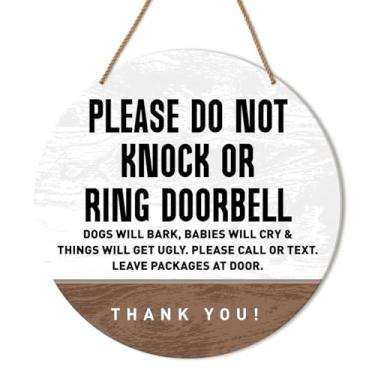 Imagem de Por favor, não bata ou toque sinal de campainha, não perturbe sinal para portão cerca quintal cachorro latindo sinal de porta, sinal de bebê dormindo para casa porta da frente, presente para pais