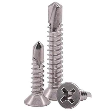Imagem de # 10 x 4,5 cm Parafuso de cabeça chata auto perfurante, pacote com 50, 410 de aço inoxidável, parafusos Phillips Tek, Parafuso de cabeça de treliça modificada, Parafusos autoratarraxantes