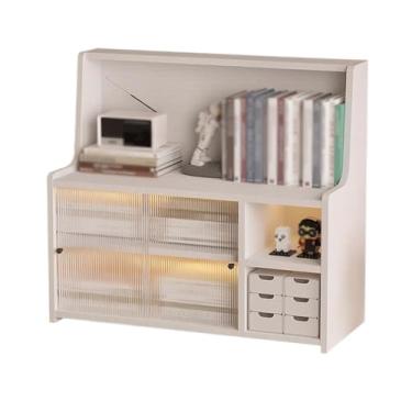 Imagem de Atril para livros prateleira de madeira para livros de secretária, organizador de escritório de vários andares, com portas de correr de plástico, prateleira de armazenamento, suporte de exibição