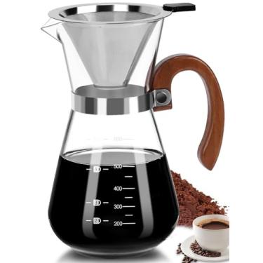 Imagem de Cafeteira com Coador de Aço Inox, para 600ml, Coador de Cafe, Passador de Café Vidro Borossilicato com Cabo de Bambu e Filtro de Aço Inoxidável Reutilizável de Dupla Filtragem, Coador de Cafe Vidro