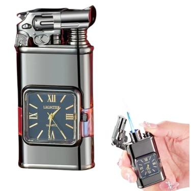 Imagem de Isqueiro Vintage com Relógio de Quartzo, Chama a Jato, Resistente ao Vento (preto4)