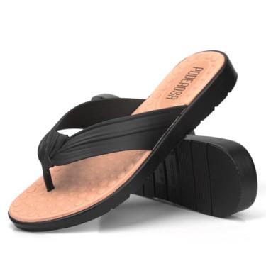 Imagem de Chinela Feminina com Palmilha Anatómica massageadora com tiras de borracha (Preto, BR, Adulto, Numérico, 36)