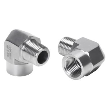 Imagem de DERPIPE Cotovelo de rua de 90 graus - 1/5.1 cm NPT macho para 1/5.1 cm NPT fêmea aço inoxidável 304 adaptador de cotovelo forjado Barstock Street Encaixe de tubulação (pacote com 2)