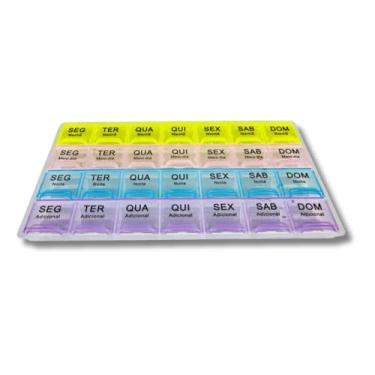 Imagem de Porta Comprimidos Semanal 4x Dia Mensal Organizador de Remédios e Medicamentos Compacto Casa Buritis