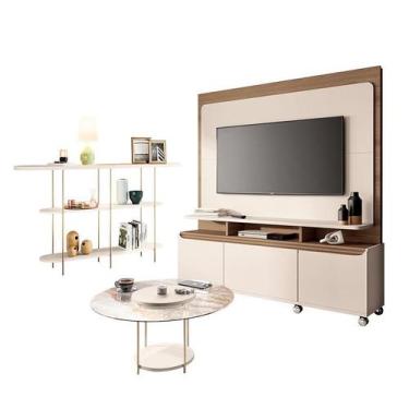 Imagem de Estante Home Theater Quantum Off White Castanho e Aparador Infinity e 