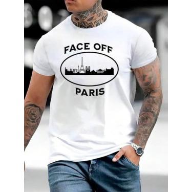 Imagem de Camiseta Masculina Paris Face Camisa Streetwear 100% Algodão - Algodão