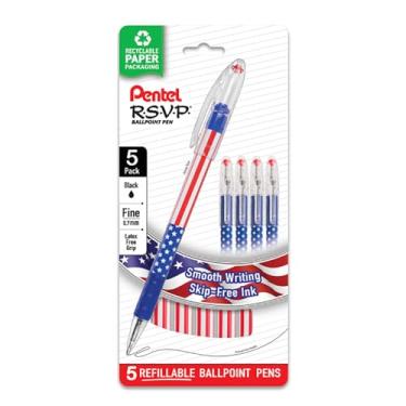 Imagem de Pentel Caneta Esferográfica Bk90Usabp5A Rsvp, Ponta De 0,7 Mm, Tinta Preta, 5/Pk, Rd/We/Be 5 Unidades (Pacote Com 1) Multicolorido
