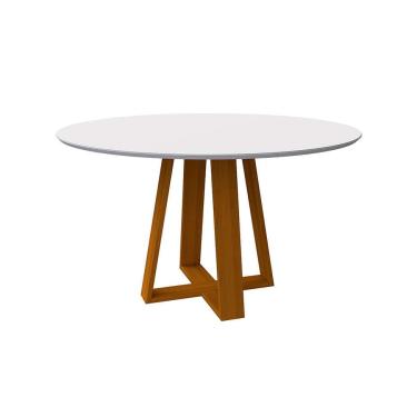 Imagem de Mesa de Jantar Redonda com Tampo de Vidro Vitoria Off White e Ype 135 cm