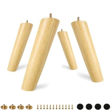 Imagem de FoDau770 Pernas de móveis de madeira de borracha, 20 cm, pés de madeira afunilados inclinados, pernas de sofá de meados do século, conjunto de 8, peças de reposição para pés de móveis UNC para armário
