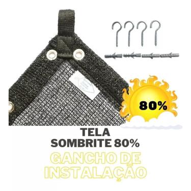 Imagem de Tela Sombrite Preto 80% 2x10 Bainha e ilhós + Kit Instalação