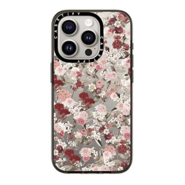 Imagem de CASETiFY Capa compacta para iPhone 15 Pro [leve/1,2 m. Proteção contra quedas de grau militar/fina] - Vintage Flower Monday - Preto transparente
