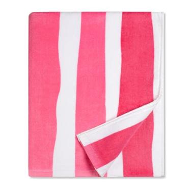 Imagem de cabanana Toalha de praia grande grande - veludo de algodão 89 x 187 cm toalha de piscina felpuda listrada rosa, toalha de natação macia cabana para adultos mulheres homens (rosa)