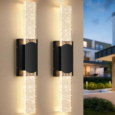 Imagem de BesLowe Luminárias De Parede Externas De Tamanho Grande De 23,5 Pol. Com Vidro Bolha De Cristal, Arandelas Externas À Prova D'Água, Lanternas De Parede Led, Luzes De Varanda Montadas Na Parede, 10 W