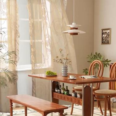 Imagem de Cortinas de renda bege para sala de estar, conjunto de 2 painéis, transparentes boho com renda floral, floral vintage, cortinas transparentes 213 cm de comprimento