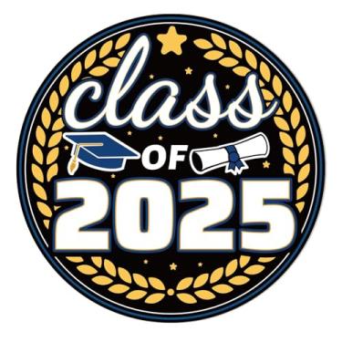 Imagem de 120 adesivos de formatura 2025, 5 cm redondos à prova d'água Class of 2025 adesivos de parabéns para álbuns de recortes, bonés de presentes, graduação, temporada de formatura, suprimentos de festa