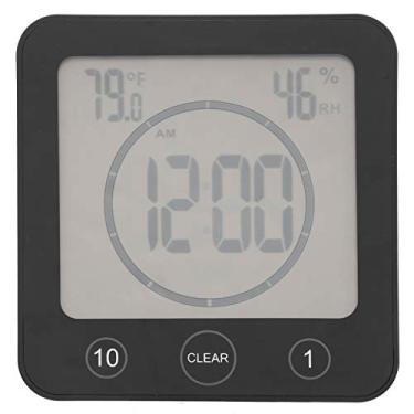 Imagem de Relógio do Chuveiro Timer de Contagem Regressiva à Prova D'água Termômetro de Alarme para Banheiro, Tela Grande, Timer de 99 Minutos, Material ABS, Preto