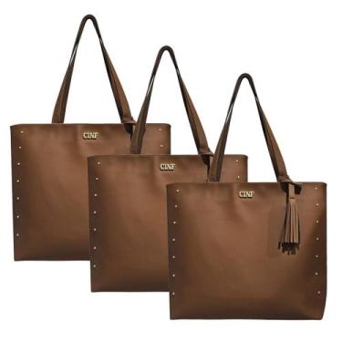 Imagem de Bolsa Feminina Sacola Grande Kit Com 3 Peças Universitária De Ombro - 