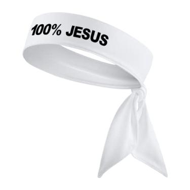 Imagem de Faixa de cabeça esportiva 100% Jesus Futebol Fútbol Futebol Branco Preto Atletismo Fitness - Faixa de transpiração elástica Bandana Ninja Tie Absorvente de umidade (Faixa de cabeça branca)