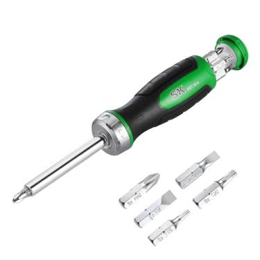 Imagem de SK 7-in-1 Ratcheting Screwdriver, 216-P, 6 Bits (Phillips, Star, Slotted), 1 Nut Driver Size (1/4 Inch), S2 Steel, SureGrip Handle
