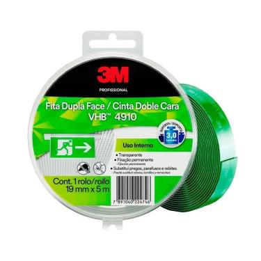 Imagem de Fita Dupla Face 3M Fixa Forte VHB 4910 Transparente/Verde 19mmx5m Estojo