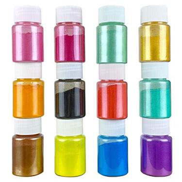 Imagem de JTEEY Pigmento De Mica Em Pó, 12 Cores, Corante Resina Epóxi Natural, Seguro E Atóxico Para Colorir Slime Fazer Sabão, Bomba Banho, Tinta, Maquiagem, Nail Art, Sombra Os Olhos, Artesanato