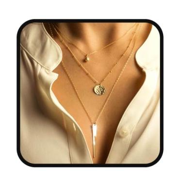 Imagem de Yalice Colar Feminino com Várias Camadas de Disco Redondo e Pingente de Barra Vertical, Free Size, Dourado