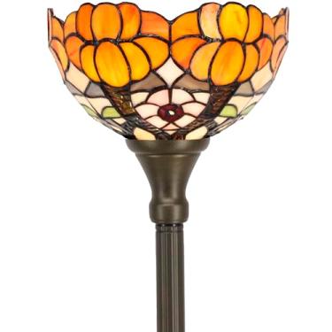 Imagem de AVIVADIRECT Luminária De Chão Tiffany Torchiere, Vidro Colorido, Com Lanterna Canto, 10X10X65" Para Quarto, Sala Estar, Escritório E Casa (Flor Laranjeira)