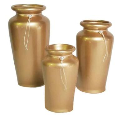 Imagem de Trio Vasos Jad Urna Em Cerâmica De Aparador Gold - Retrofenna Decor