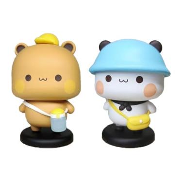 Imagem de YOKUSHI 2 peças de decoração de painel de carro Bubu e Dudu Bears, linda estátua de desenho animado de ursos panda, decoração de mesa de escritório, acessórios de decoração, enfeites de mesa