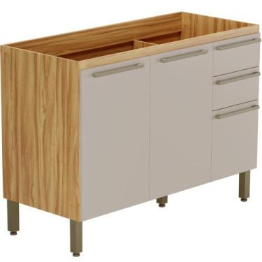 Imagem de Balcão de Cozinha para Pia 3 portas Gavetas 100% MDF Nápoli Prime - Fa