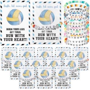 Imagem de Zeyune 20 Set Volleyball Bracelets Volleyball Team Gifts Bulk for Women Men Stackable Clay Bead Adjustable Bracelets Inspirational Sports Cards for Team Players Sports Party Favors Bulk