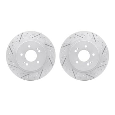 Imagem de Dynamic Friction Company Freios traseiros e rotores | Rotores de freio com fenda perfurada| Rotores de freio a disco traseiro | Serve para Hyundai Palisade 2020-2023, Kia Telluride; Hyundai Santa Fe