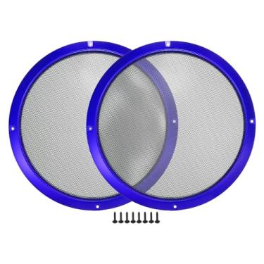Imagem de ACROPIX Capa universal de grade de alto-falante de carro de 25,4 cm redonda de malha de 25,4 cm caixa protetora de subwoofer com parafusos de montagem azul ferro - pacote com 2