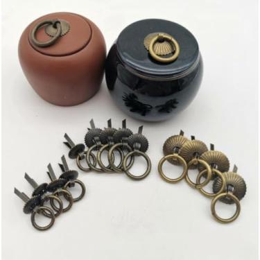 Imagem de YJIUYUANQ Pacote com 12 (3 tamanhos) puxadores circulares de bronze antigo - Puxadores de anel duráveis para recipientes de chá, armários e gavetas de cozinha