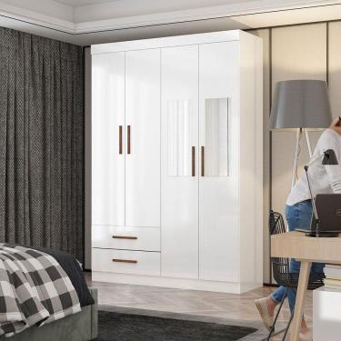 Imagem de Guarda Roupa Casal Lu 4 Portas 2 Gav. Espelho Carioca Móveis Branco
