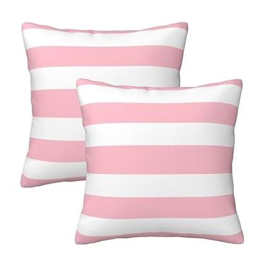 Imagem de Poream Capas de almofada com listras rosa e brancas, 50,8 x 50,8 cm, conjunto de 2 capas de almofada macias para sofá-cama, quarto, carro, cadeira, sala de estar, decoração de casa