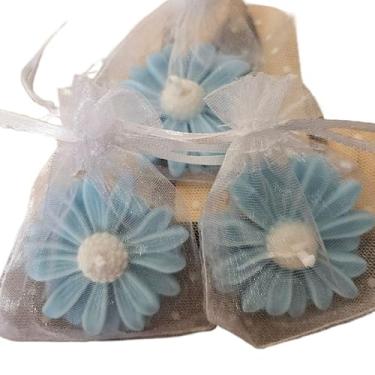Imagem de Vela Perfumada,30/40 Uind Velas AromáTicas Lembrancinhas Margaridas(40 Uni C/Organza Azul/Miolo B,Bergamota)