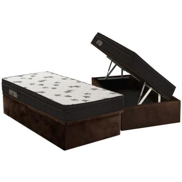 Imagem de Cama Box Baú Solteiro: Colchão Espuma Ortobom D45 Ligh Saúde Ortopillow + Base CRC Suede Brown(88x188)