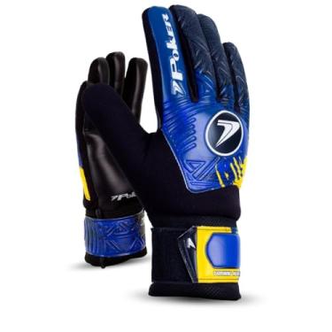 Imagem de Luva de Goleiro Futebol Poker Training Infinity Adulto E Infantil Criança Junior Corte Negativo Latex Grip Campo Grama Natural e Sintética Gramado Futsal Unissex (Azul, 10)