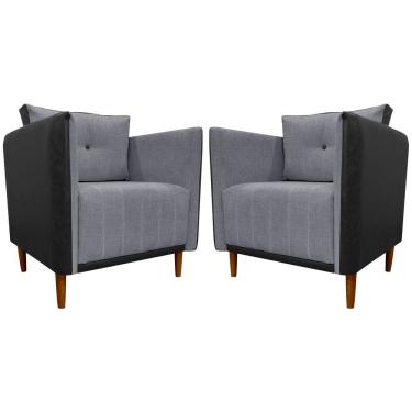 Imagem de Kit 2 Poltronas Decorativa Para Sala Recepção Consultório Aviv Luxo Corino E Linho