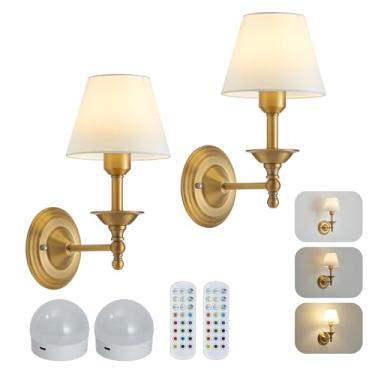 Imagem de Conjunto de duas arandelas de parede operadas por bateria, luz de parede de bateria sem fio com uma lâmpada magnética recarregável mAh RGB de grande capacidade, arandela de parede recarregável com