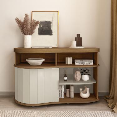 Imagem de Aparador Buffet Ripado Flex 1 Porta de Correr Magnum Artely - Cinamomo/Off White