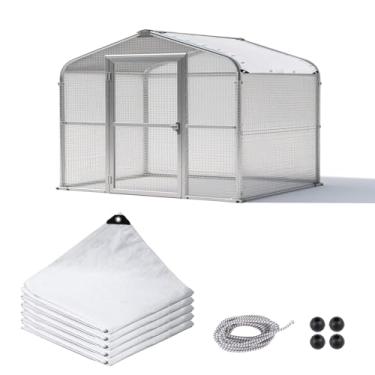 Imagem de Klmnop Capa para galinheiro, capa impermeável de 3,5 x 1,8 m para galinheiro para o inverno com cordões elásticos para galinheiros grandes (branca)
