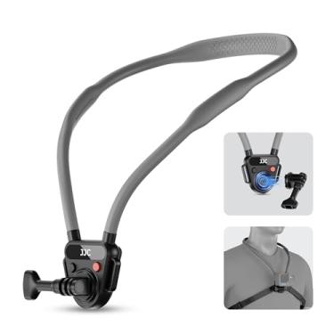 Imagem de JJC Suporte de pescoço para câmera de ação, suporte de pescoço POV para GoPro 13/12/11, DJI OSMO Action 5 Pro/4, bolso OSMO, Insta360 e mais, liberação rápida e ajuste de ângulos para criação de