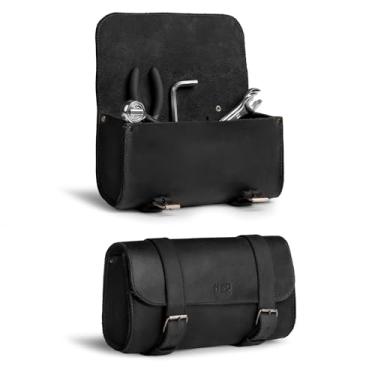 Imagem de Hide & Drink, Bolsa para guidão de motocicleta com 2 alças ajustáveis, organizador de ferramentas, bolsa de motocicleta, bolsa de selim para motocicletas, barril, couro de flor integral, feita à mão,