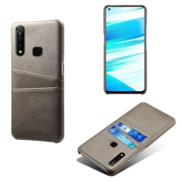 Imagem de Capas Compatível com VIVO Z1 PRO,Caso de couro PU-Tampa de telefone a prova de choque com 2 slots de cartão,Proteção anti-impressão digital e anti-gota-Grey