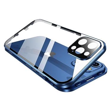 Imagem de KMXDD Capa magnética bloqueável para iPhone 15 Plus com trava de segurança, protetor de tela de câmera protetor de lente de vidro dupla face 360° capa transparente (azul)