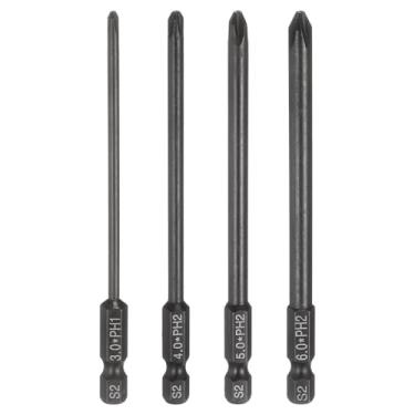 Imagem de HARFINGTON 4 peças de chave de fenda Phillips número 1 + #2 PH1 + PH2 haste sextavada de 1/10.2 cm (100 mm) de comprimento, chave de fenda magnética de aço S2, ferramenta elétrica, preta
