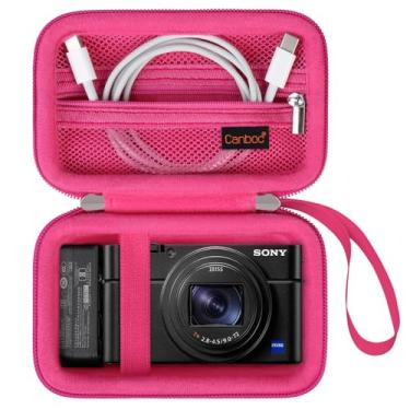 Imagem de Canboc Estojo de transporte para câmera digital compacta Sony RX100 VII/VI/V/IV/III, bolsa para câmera de vlog, bolso de malha com zíper para cabo USB, baterias, rosered